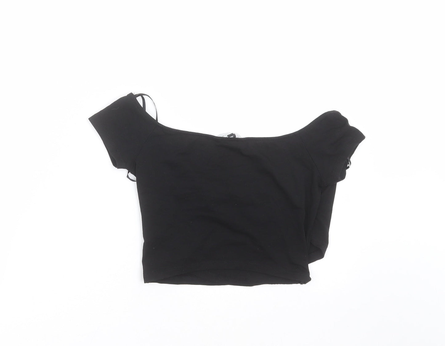 Womens UK Size 8 New Look Black Cropped T-Shirt
