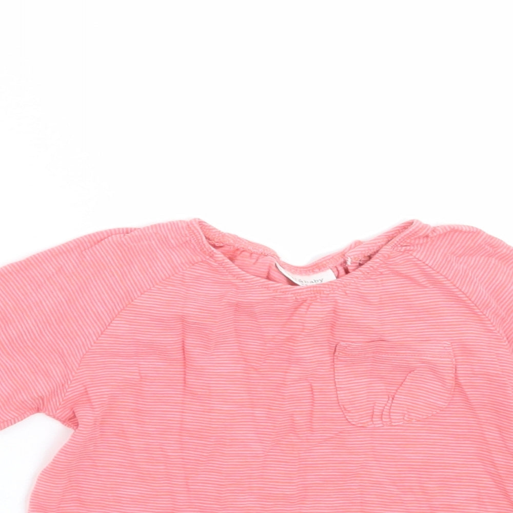 Close-up detail of Next girls’ pink striped basic t-shirt, size 9-12, months