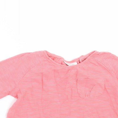 Close-up detail of Next girls’ pink striped basic t-shirt, size 9-12, months