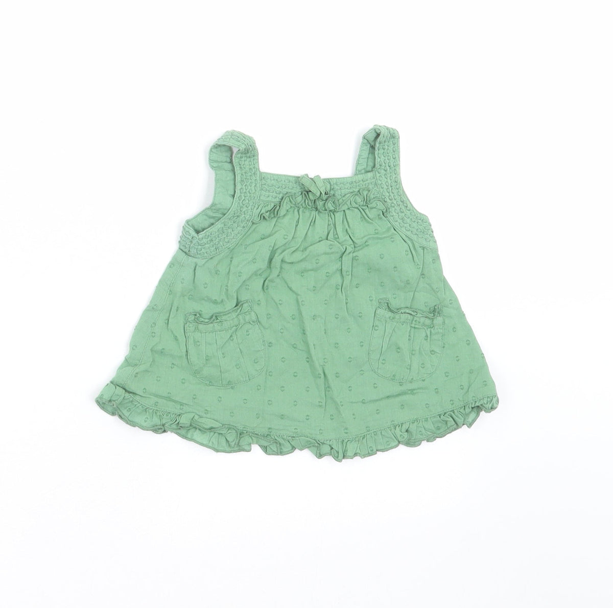 Additional front view of Monsoon girls’ green geometric basic blouse, size 3-6, months