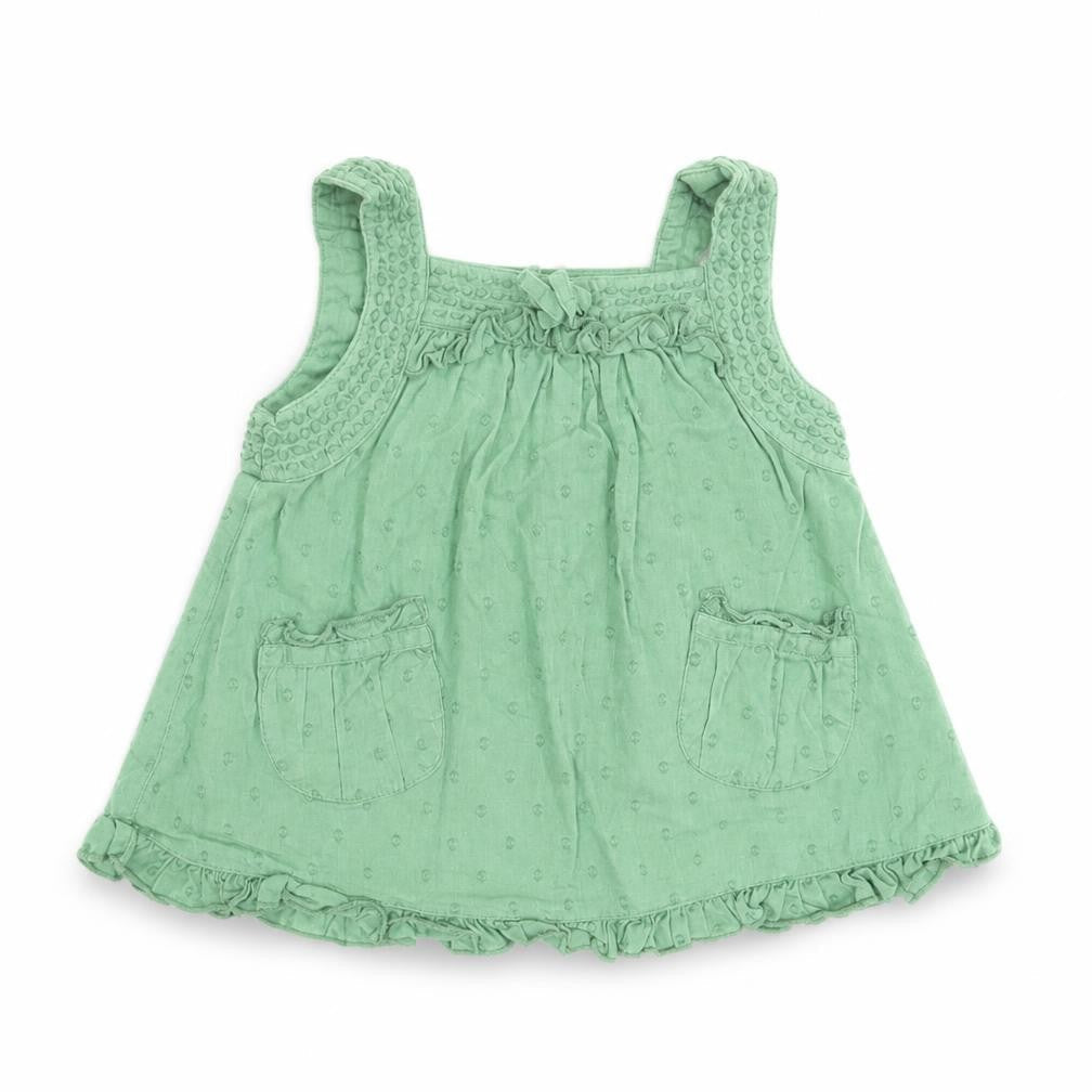 Front view of Monsoon girls’ green geometric basic blouse, size 3-6, months