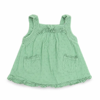 Front view of Monsoon girls’ green geometric basic blouse, size 3-6, months
