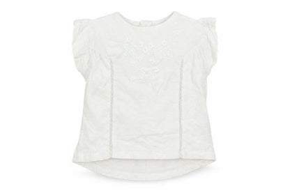 Front view of Next girls’ white basic t-shirt, size 3-6, months - embroidered detail