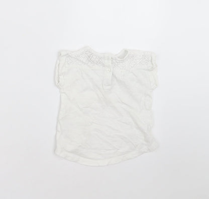 NEXT Girls White   Basic T-Shirt Size 3-6 Months  - Embroidered detail