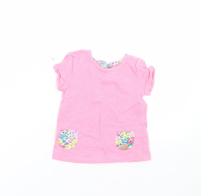 Additional front view of Next girls’ pink basic t-shirt, size 3-6, months - floral pocket pattern