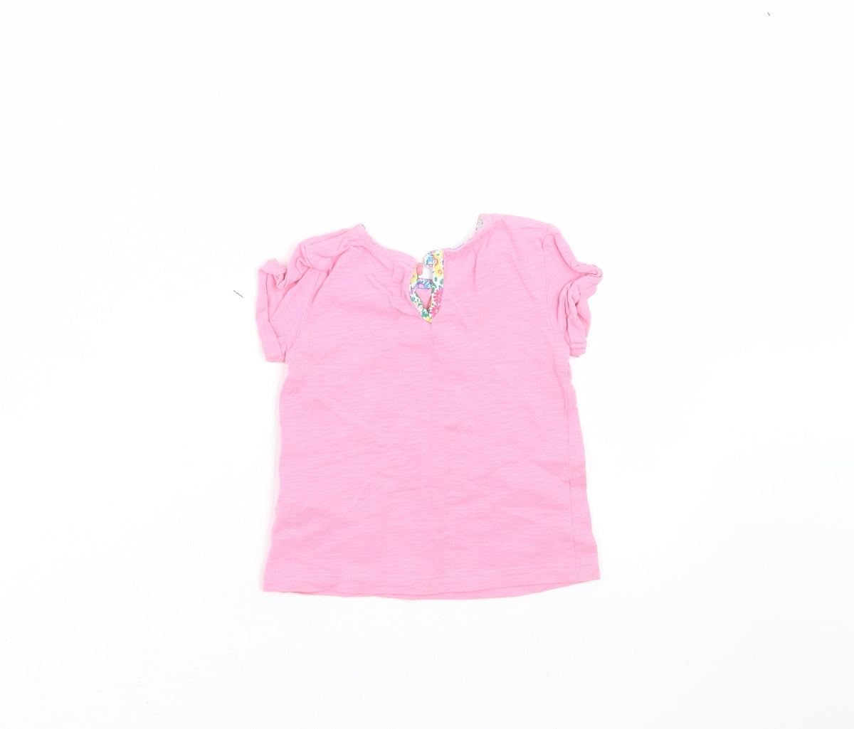 Back view of Next girls’ pink basic t-shirt, size 3-6, months - floral pocket pattern
