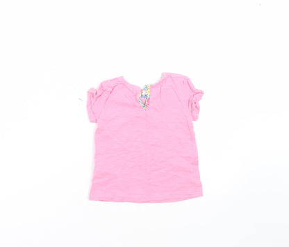 Back view of Next girls’ pink basic t-shirt, size 3-6, months - floral pocket pattern