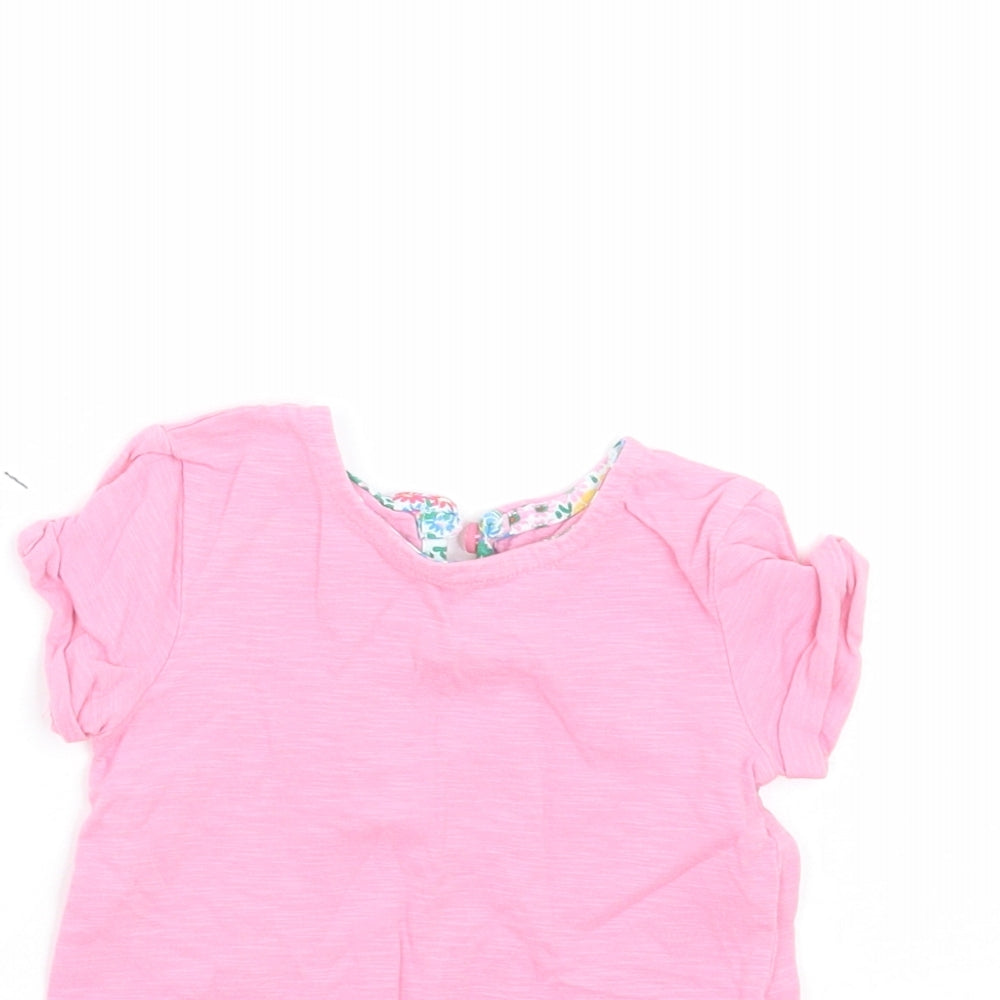 Close-up detail of Next girls’ pink basic t-shirt, size 3-6, months - floral pocket pattern