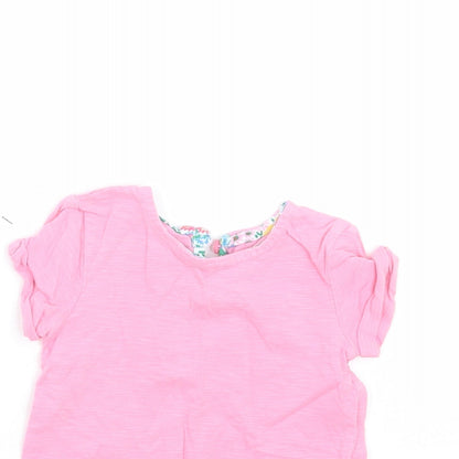 Close-up detail of Next girls’ pink basic t-shirt, size 3-6, months - floral pocket pattern