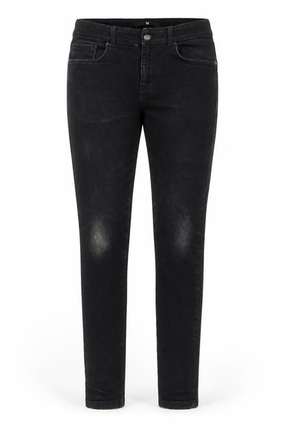 Front view of Very women’s black denim skinny jeans, size UK 32, in, 30-inch leg