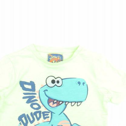 the little surf company Boys Green   Basic T-Shirt Size 4-5 Years  - dinosaur