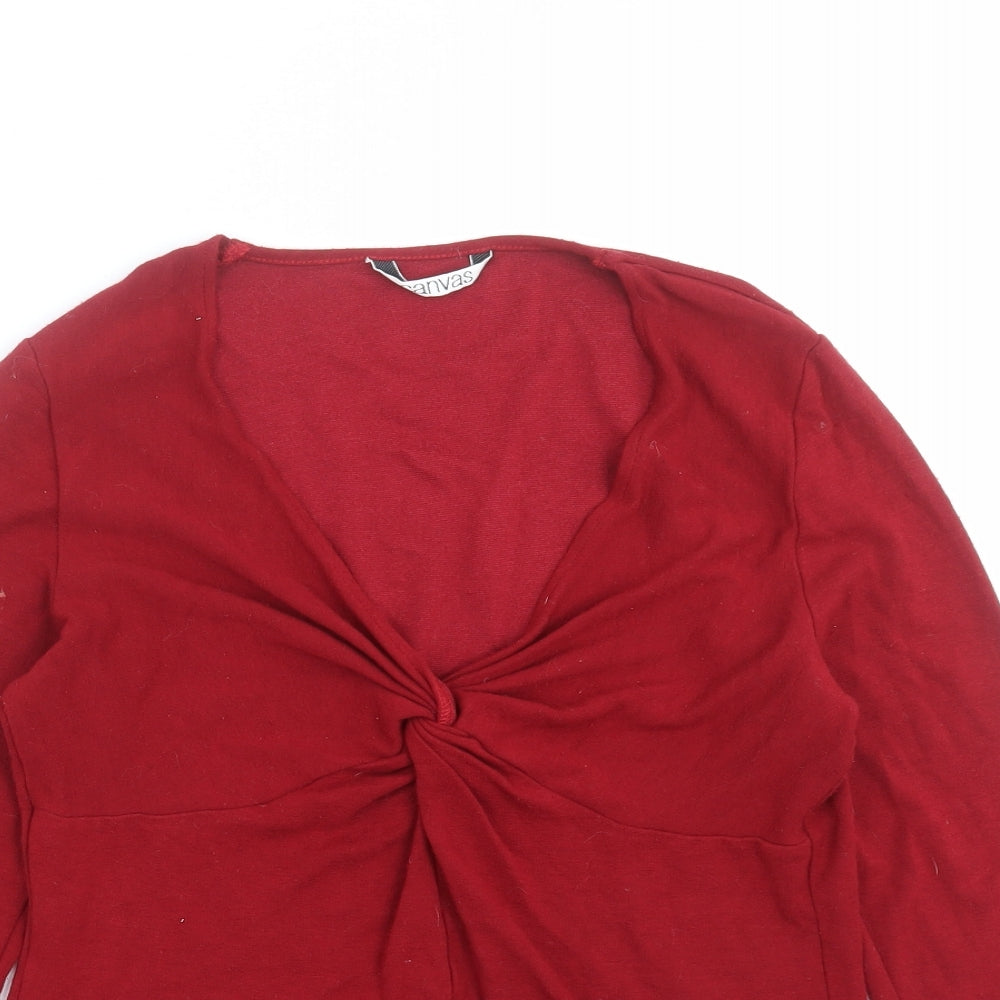 Close-up detail of Canvas women’s red jumper, size UK 16