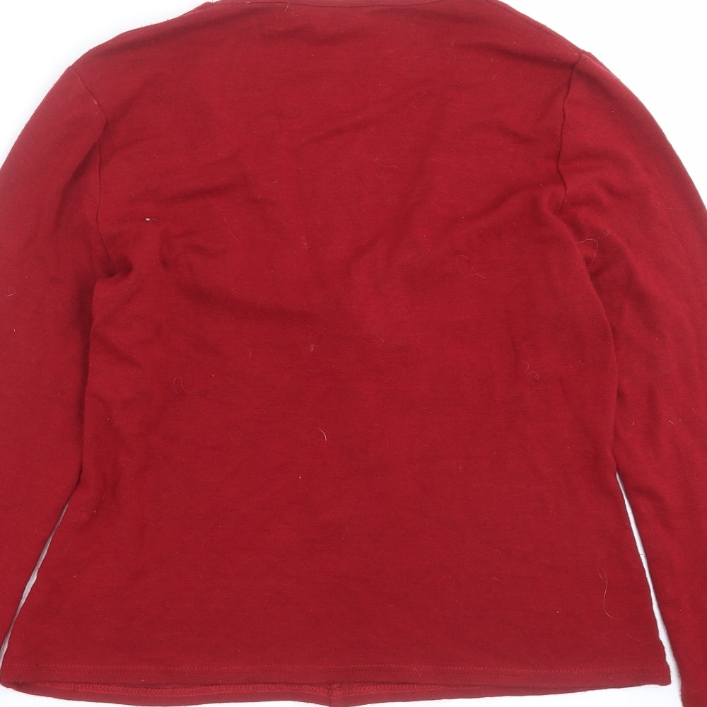 Brand and care label for Canvas women’s red jumper, size UK 16
