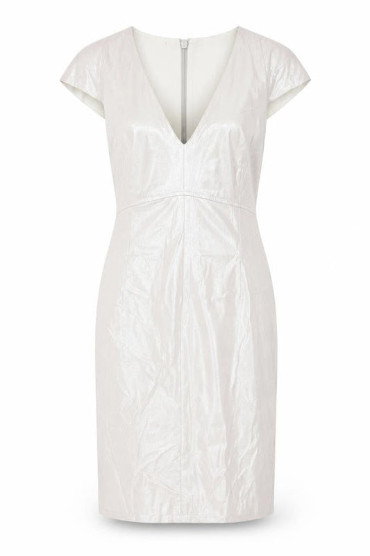 Front view of French Connection women’s beige shift, size UK 10
