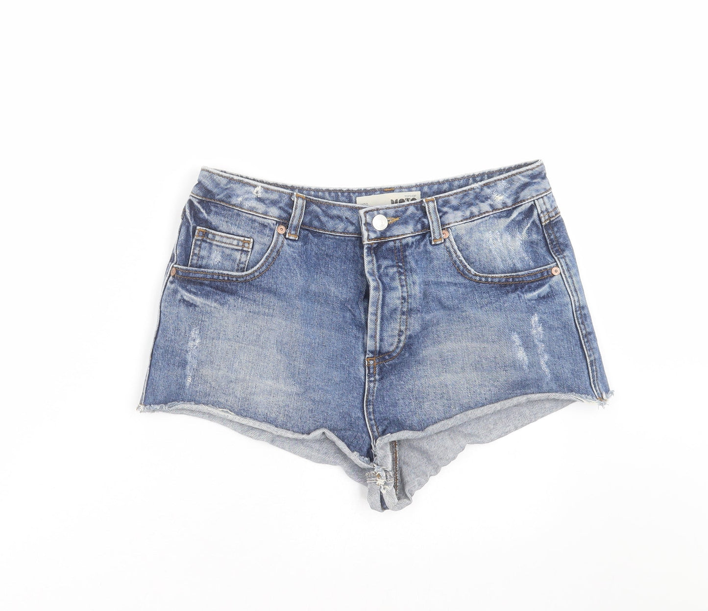 Topshop Womens Blue  Denim Hot Pants Shorts Size 30 in - distressed