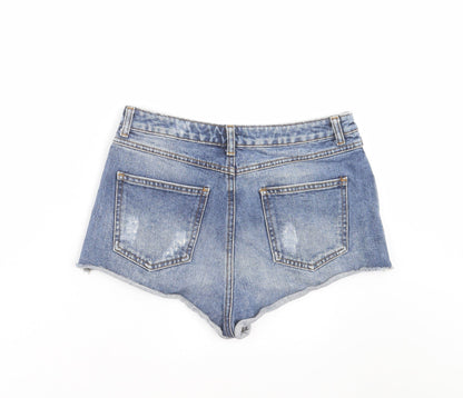 Topshop Womens Blue  Denim Hot Pants Shorts Size 30 in - distressed