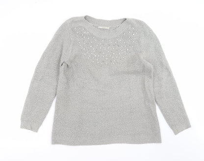 George Womens Grey  Knit Pullover Jumper Size 14  - beaded