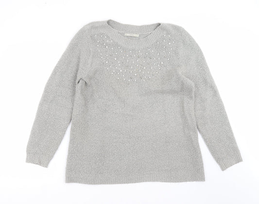 George Womens Grey  Knit Pullover Jumper Size 14  - beaded