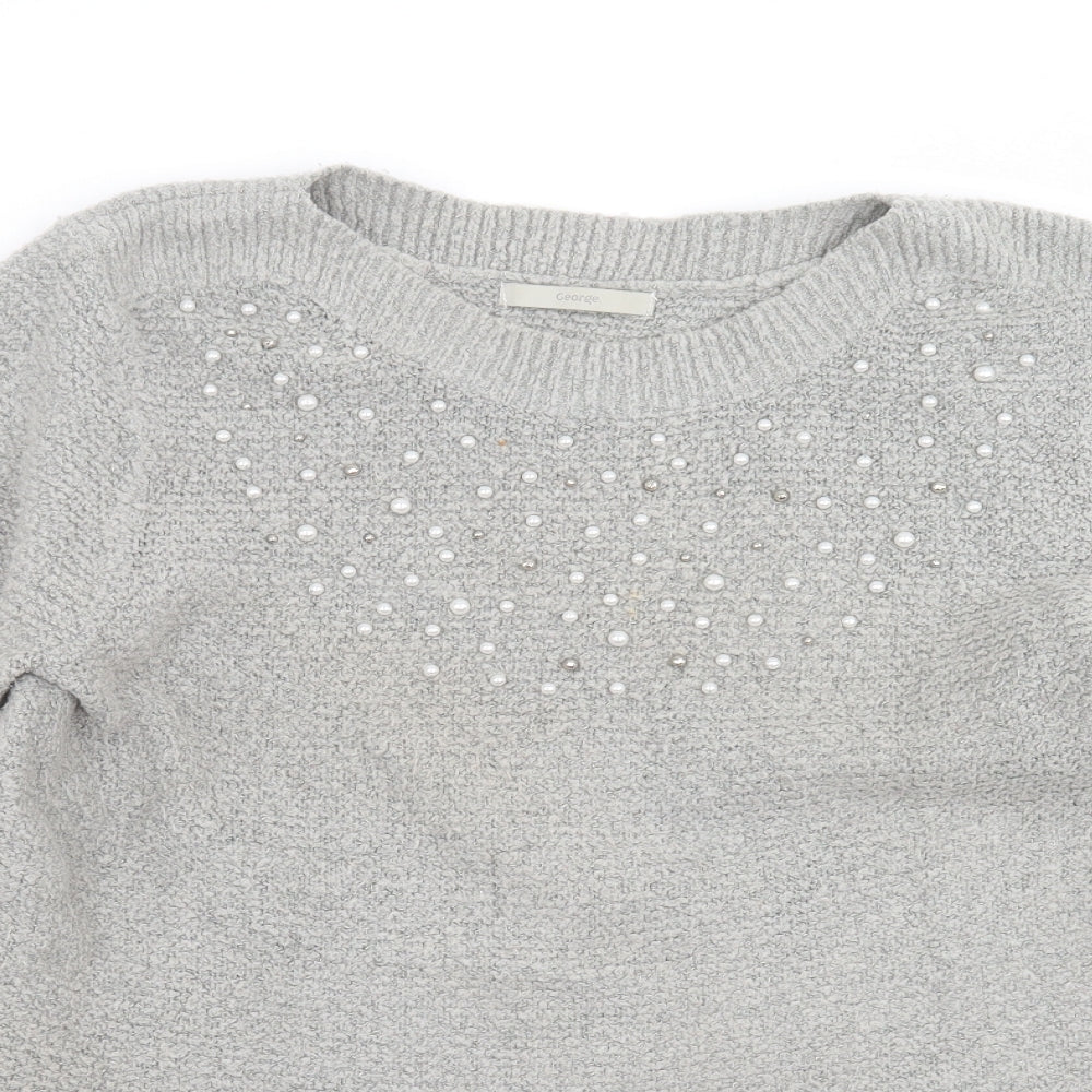 George Womens Grey  Knit Pullover Jumper Size 14  - beaded