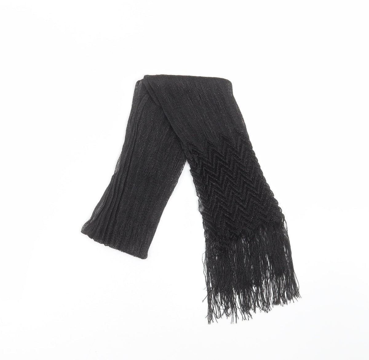Front view of Preworn women’s black geometric scarf
