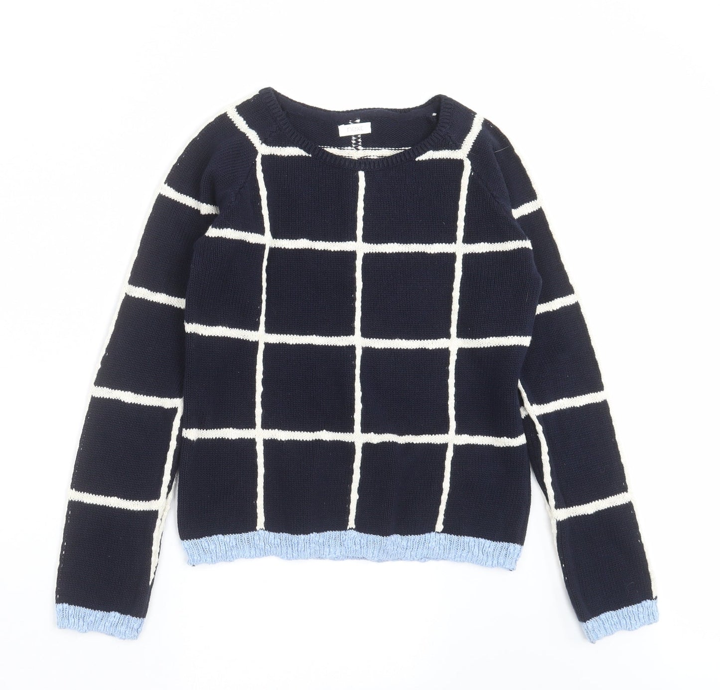 NEXT Girls Blue Check Knit Pullover Jumper Size 10 Years