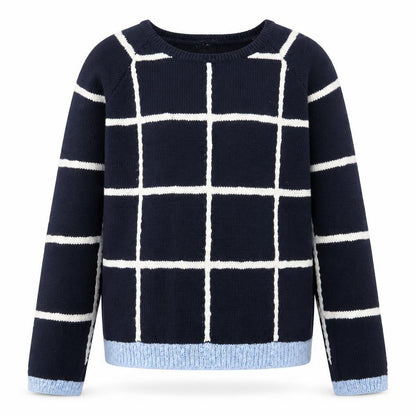 Front view of Next girls’ blue check knit jumper, size 10, years