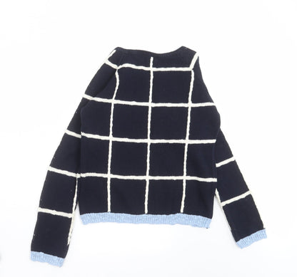 NEXT Girls Blue Check Knit Pullover Jumper Size 10 Years