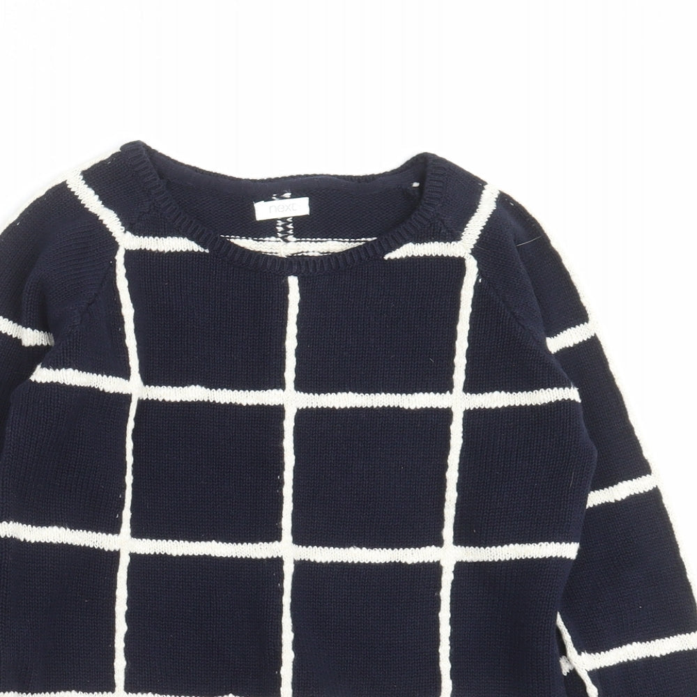 NEXT Girls Blue Check Knit Pullover Jumper Size 10 Years