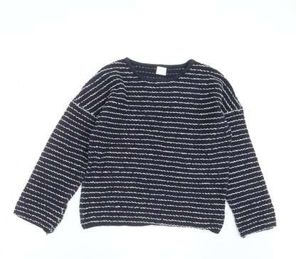 F&F Girls Blue Striped Knit Pullover Jumper Size 12-13 Years