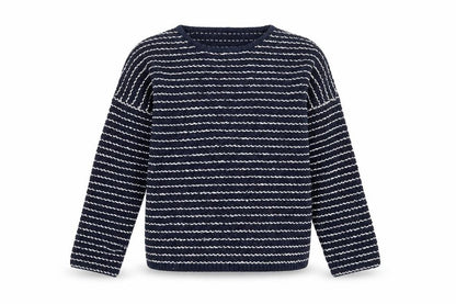 Front view of F&F girls’ blue striped knit jumper, size 12-13, years