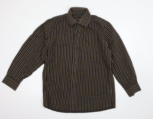 George Mens Brown Striped   Button-Up Size 17
