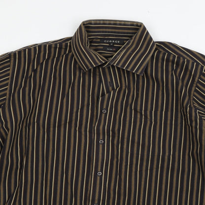 George Mens Brown Striped   Button-Up Size 17