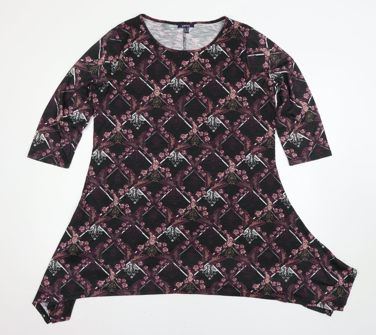 Additional front view of Samya women’s multicoloured floral basic t-shirt, size UK 16