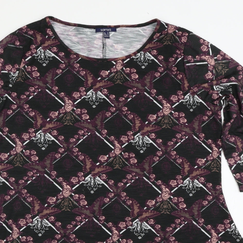 Close-up detail of Samya women’s multicoloured floral basic t-shirt, size UK 16