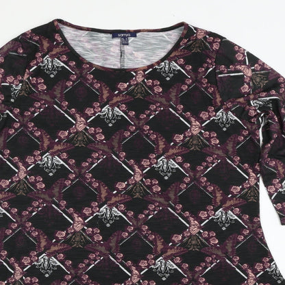 Close-up detail of Samya women’s multicoloured floral basic t-shirt, size UK 16