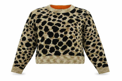 Front view of Topshop women’s brown animal print jumper, size UK 6