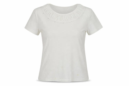Front view of paramour women’s ivory basic t-shirt, size M