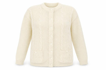 Front view of Prestige women’s ivory knit cardigan jumper one size