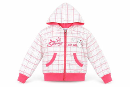 Front view of NAPOLEONE girls’ white check jacket, size 2-3, years