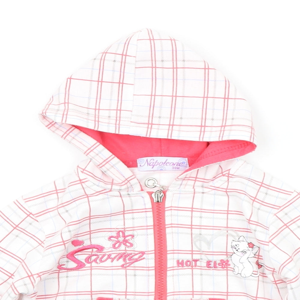Close-up detail of NAPOLEONE girls’ white check jacket, size 2-3, years