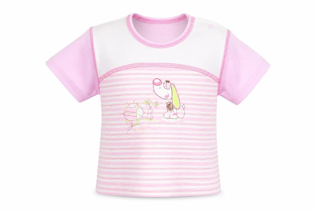 Front view of K&Y girls’ pink striped basic t-shirt, size 4-5, years
