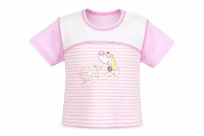 Front view of K&Y girls’ pink striped basic t-shirt, size 4-5, years