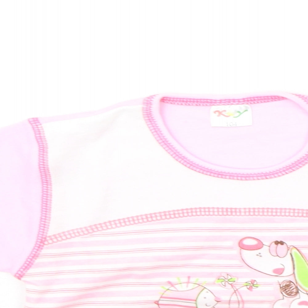 K&Y Girls Pink Striped  Basic T-Shirt Size 4-5 Years