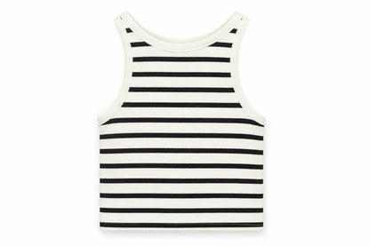 Front view of Divided girls’ white striped basic tank, size S