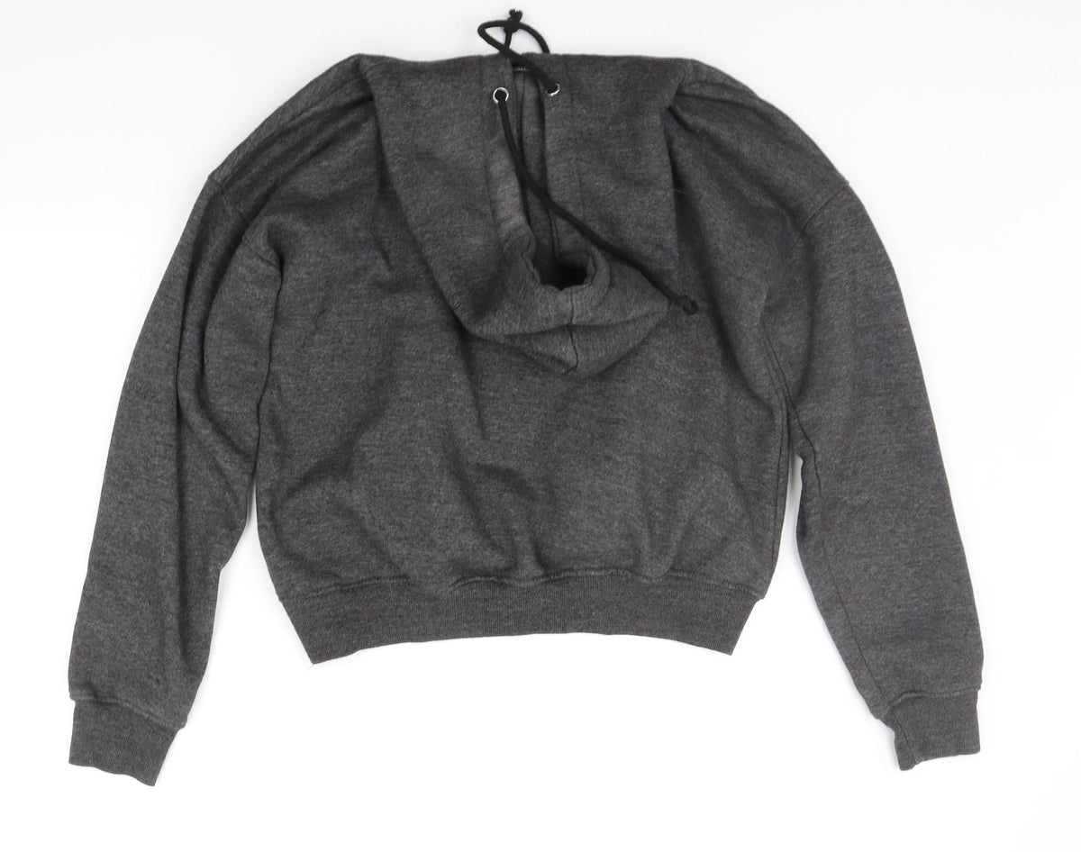 Back view of PRETTYLITTLETHING women’s grey pullover hoodie, size UK 6