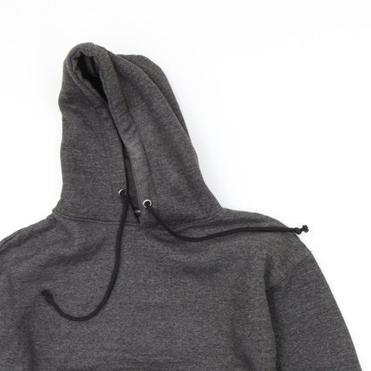 Close-up detail of PRETTYLITTLETHING women’s grey pullover hoodie, size UK 6