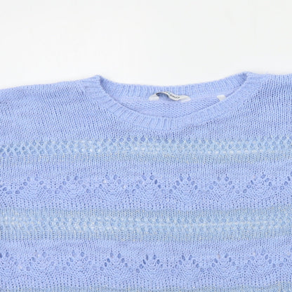 Close-up detail of Jeffrey & Paula women’s blue jumper, size UK 12