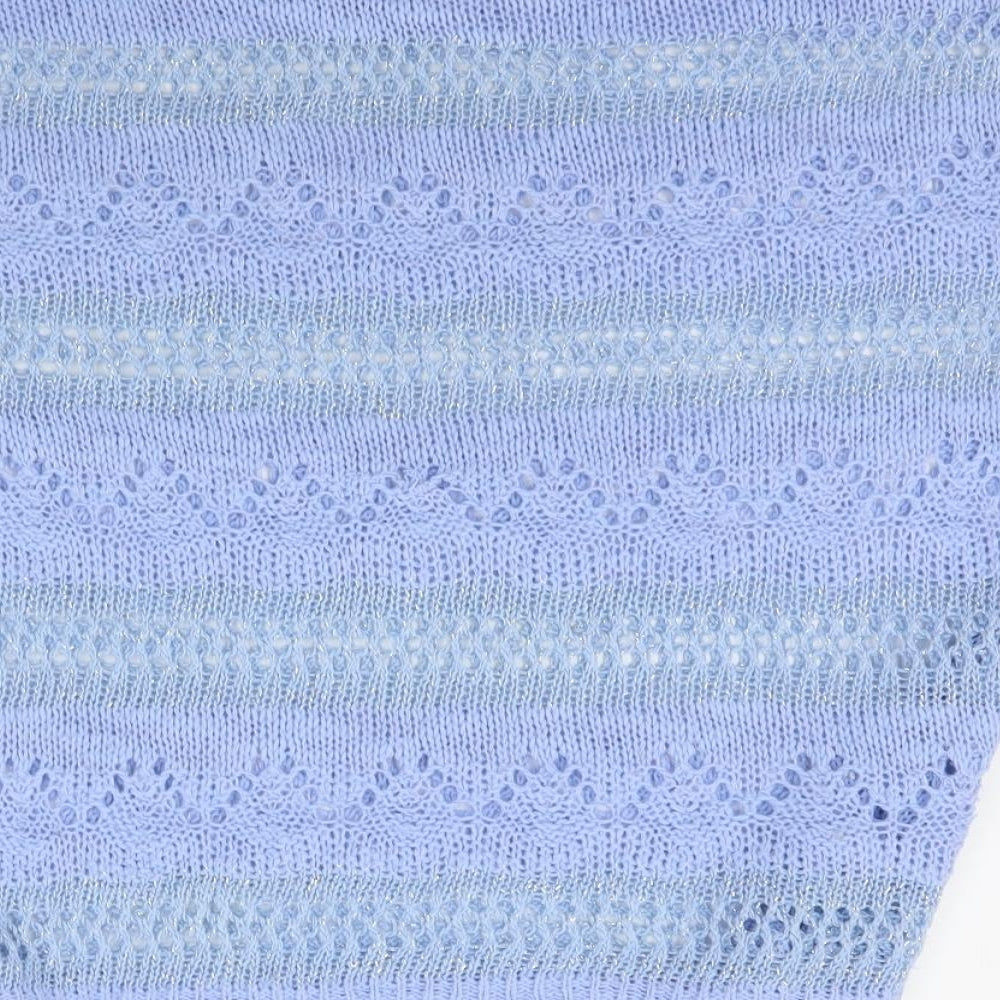 Brand and care label for Jeffrey & Paula women’s blue jumper, size UK 12