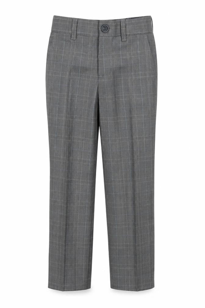 Front view of Monsoon girls’ grey check chino trousers, size 4, years