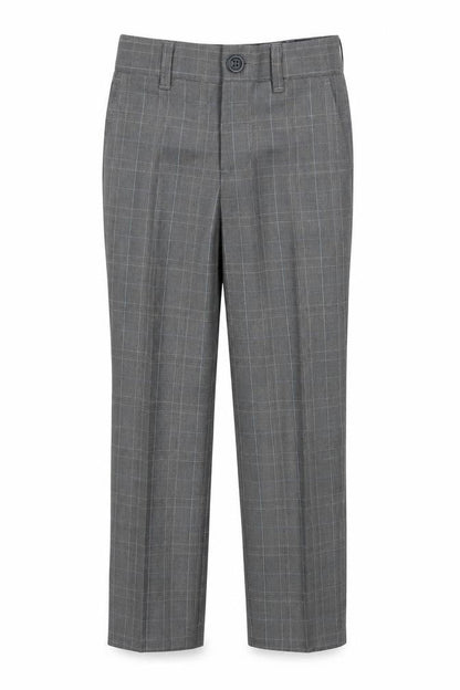 Front view of Monsoon girls’ grey check chino trousers, size 4, years